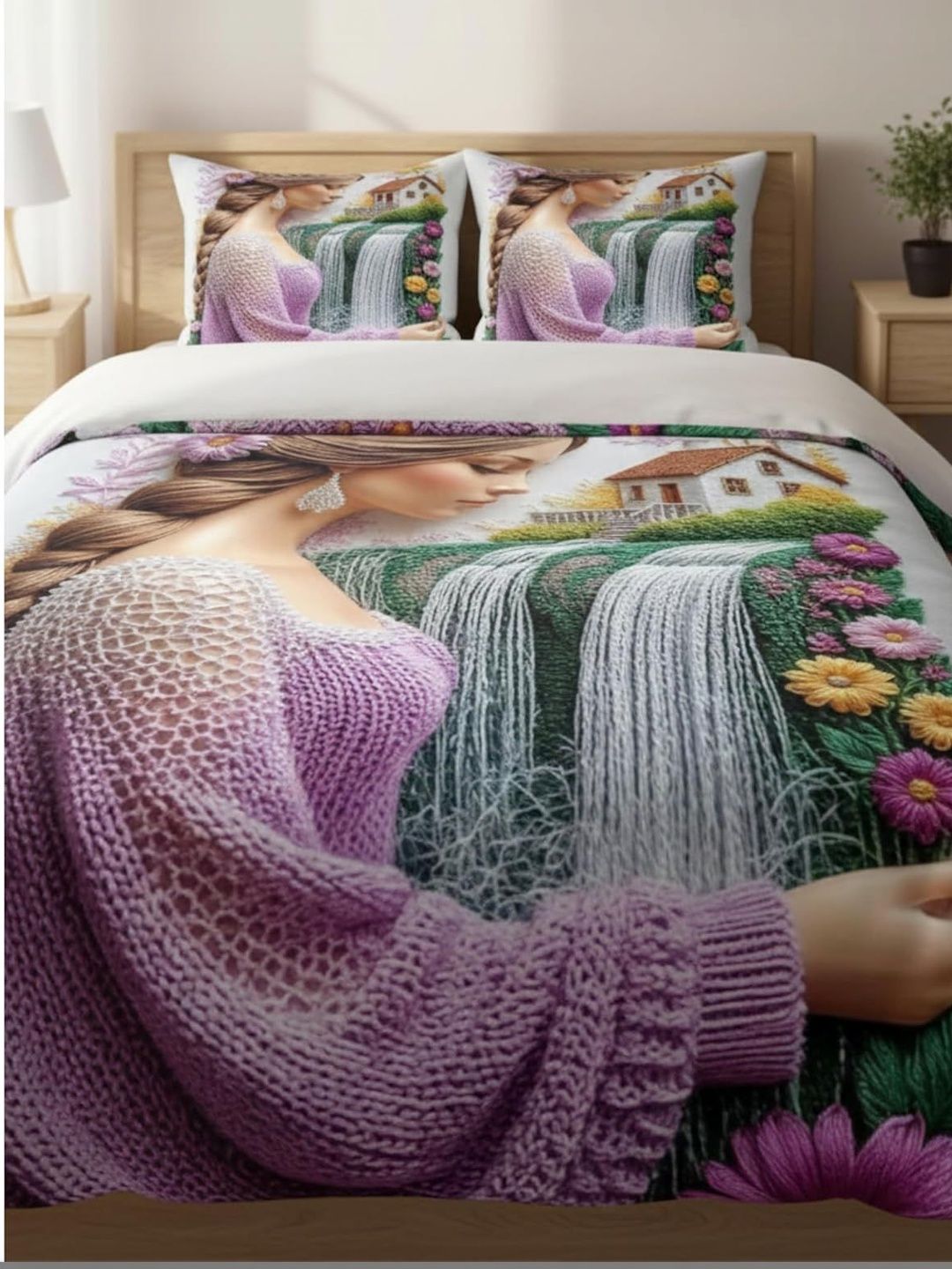 Myntra Elegant Homes White Graphic 144 TC King Bedsheet with 2 Pillow Covers-image-42