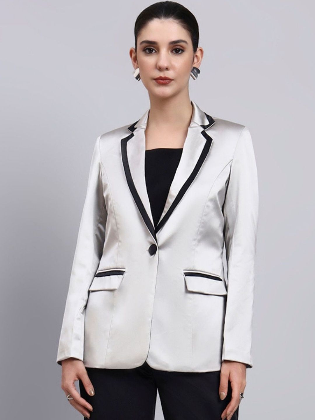 PowerSutra Notched Lapel Single-Breasted Tailored Fit Formal Blazers-picture-7