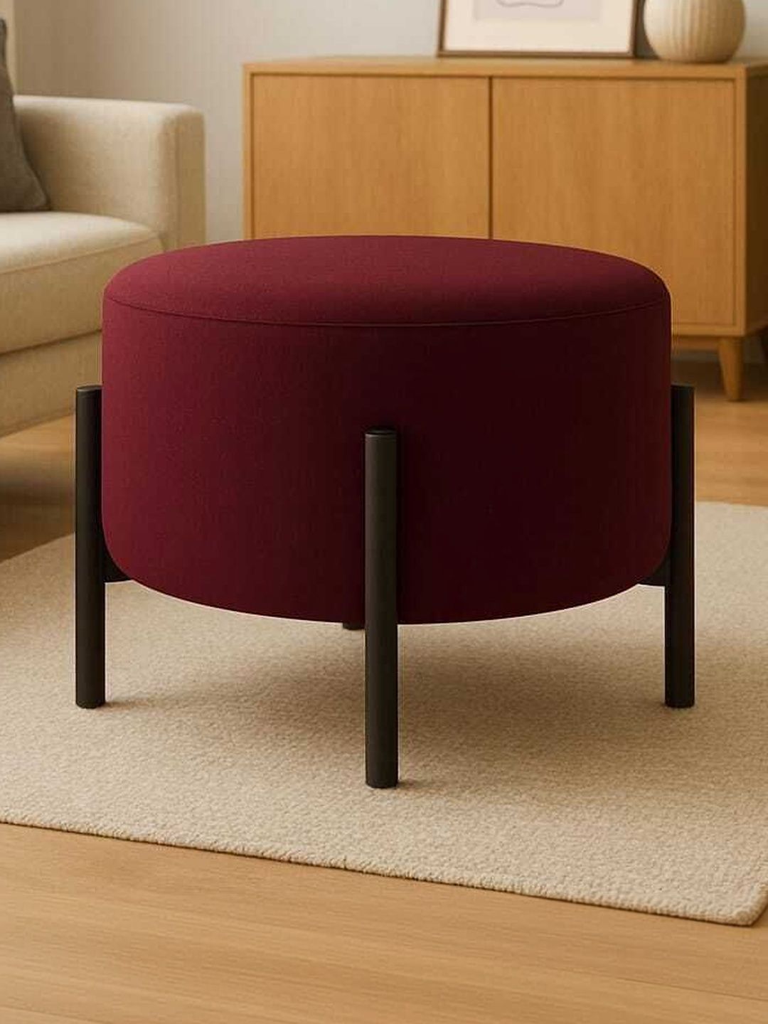 JAICO Maroon Round Ottomans