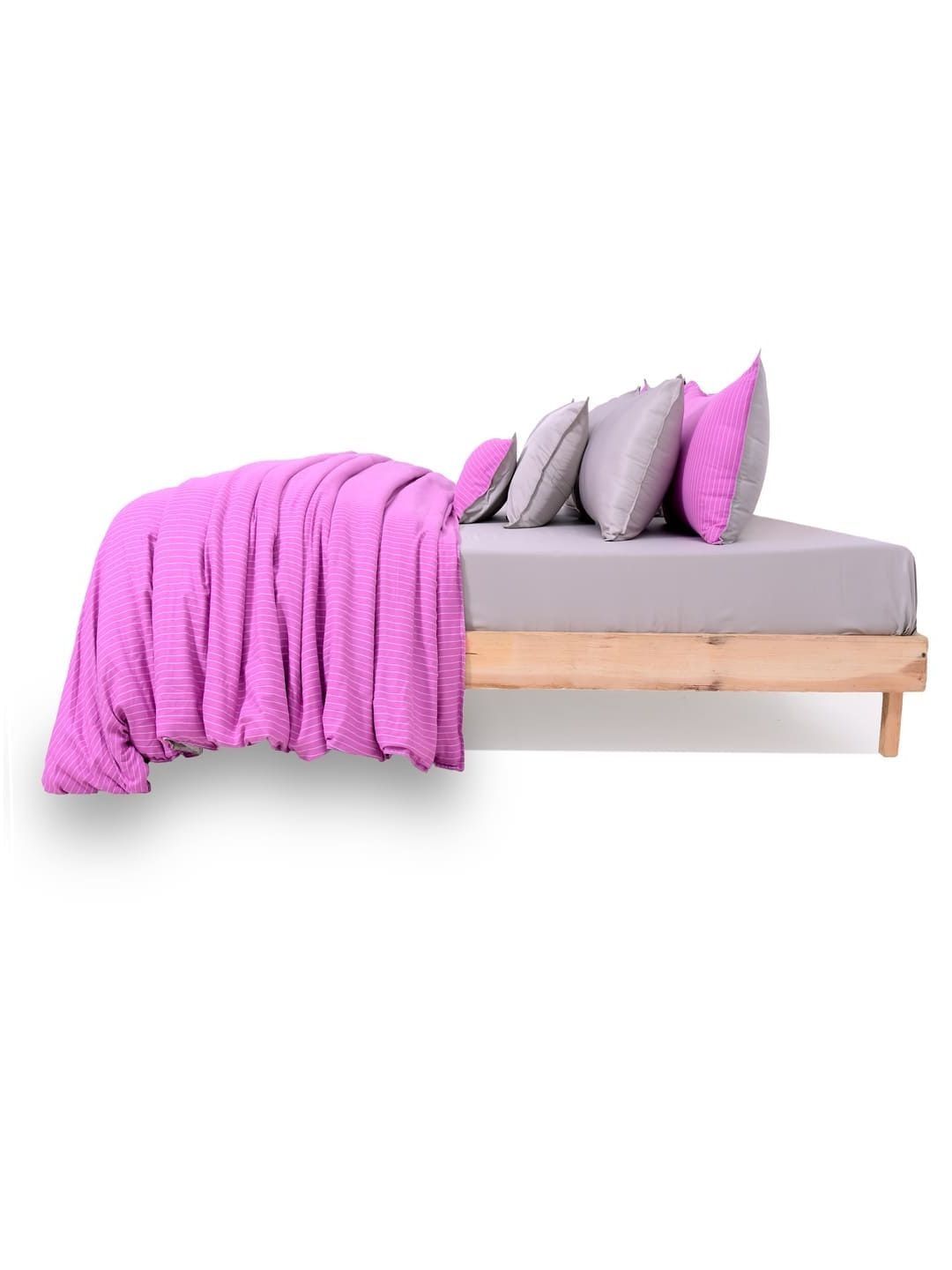 Zarf Fuchsia & Grey Striped Cotton 9 Piece Double King Superfine Bedding Set-picture-28