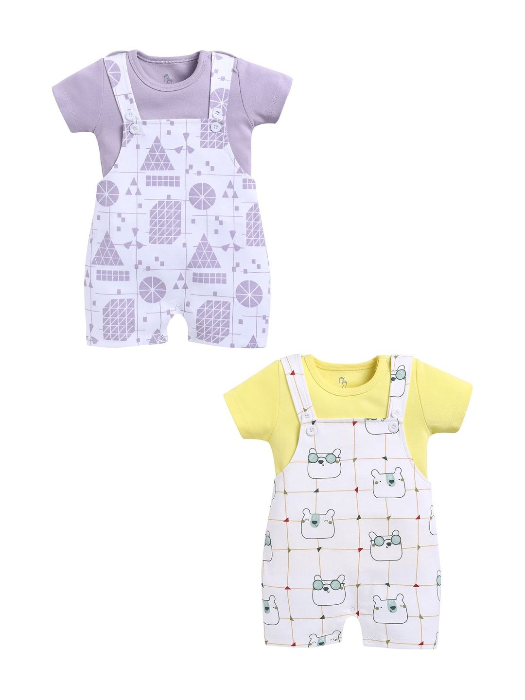 BABY GO Pack Of 2 Printed Cotton Short Dungarees-image-9