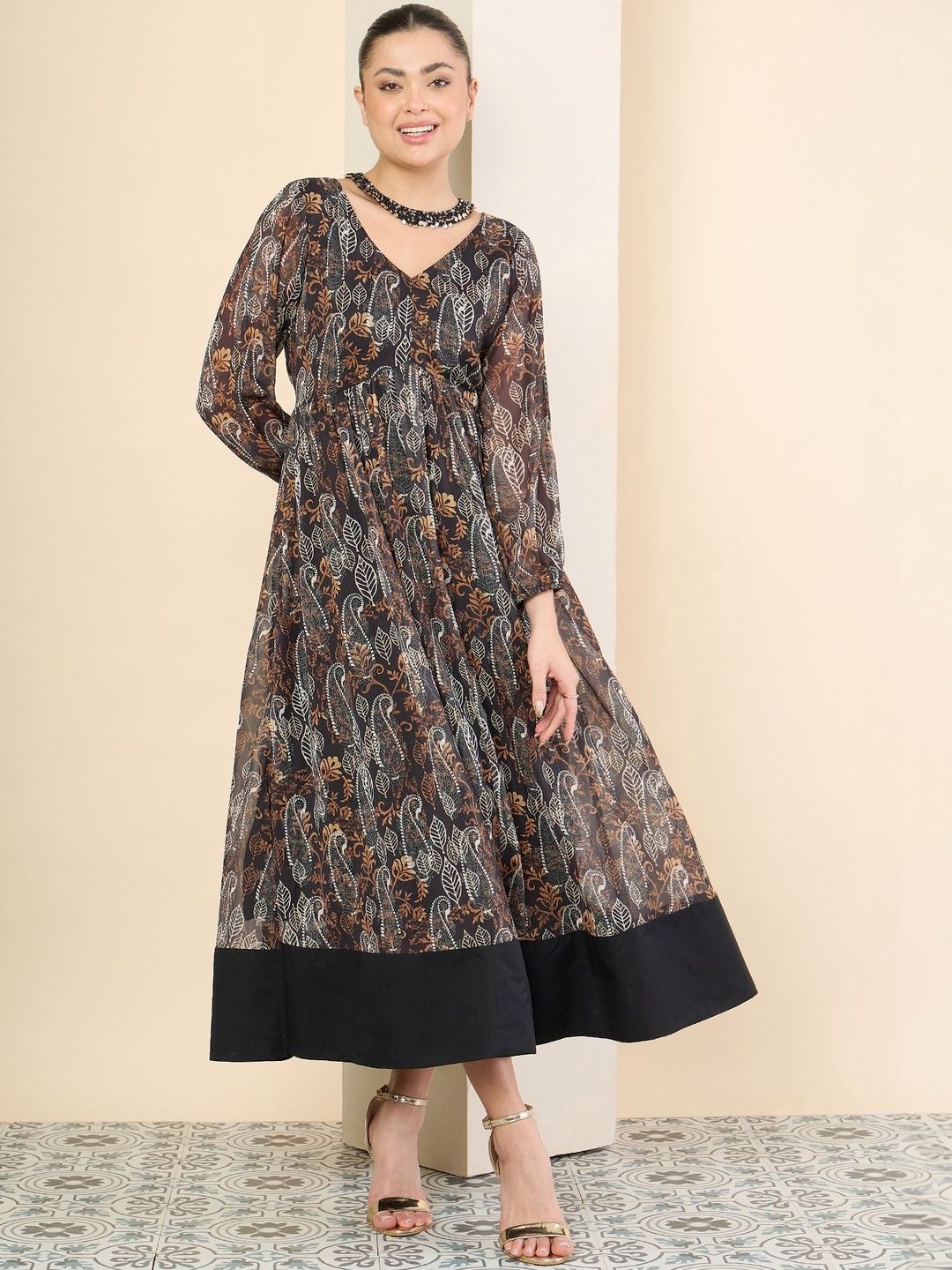 Antheaa Floral Print Chiffon A-Line Midi Dress-picture-44