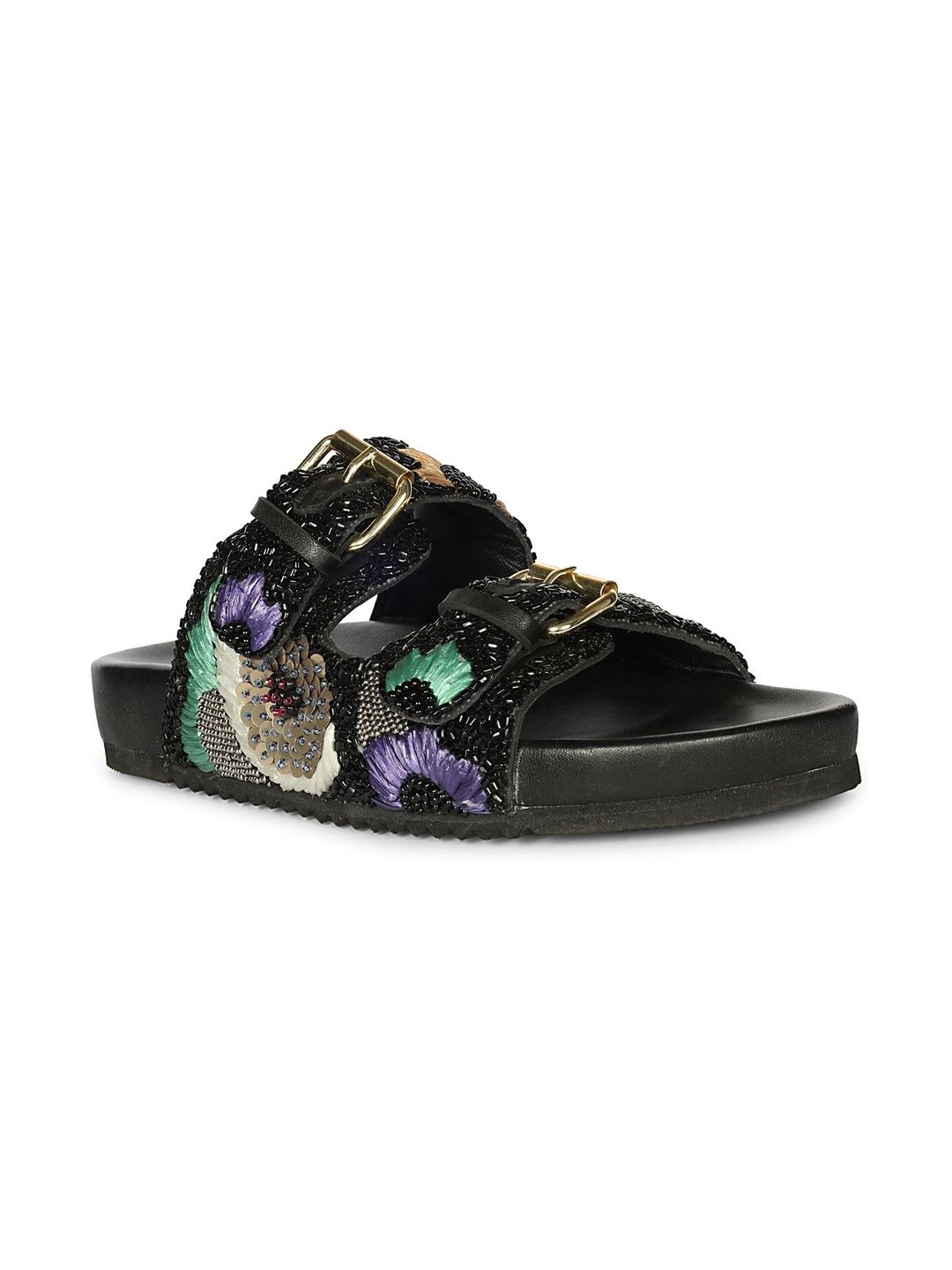 Saint G Embellished Leather Flatform Sandals-image-15