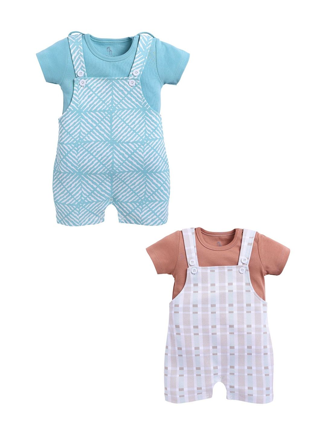 BABY GO Pack Of 2 Printed Cotton Short Dungarees-image-8