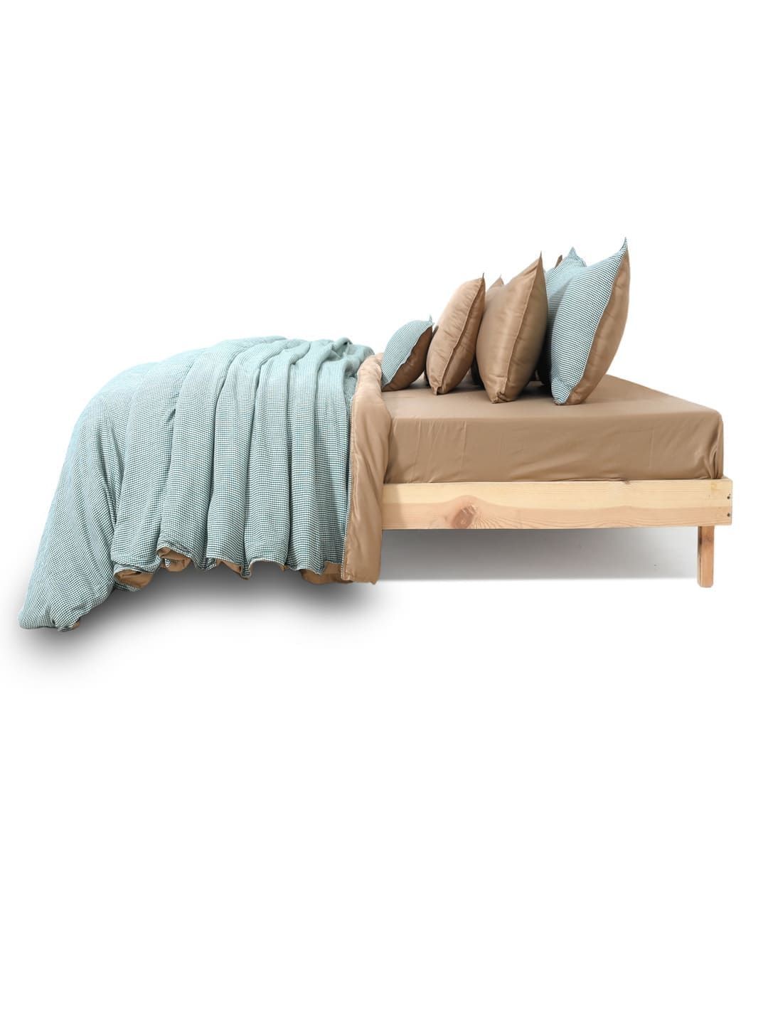 Zarf Green & Brown Checked Cotton 9 Piece Double King Superfine Bedding Set-picture-56