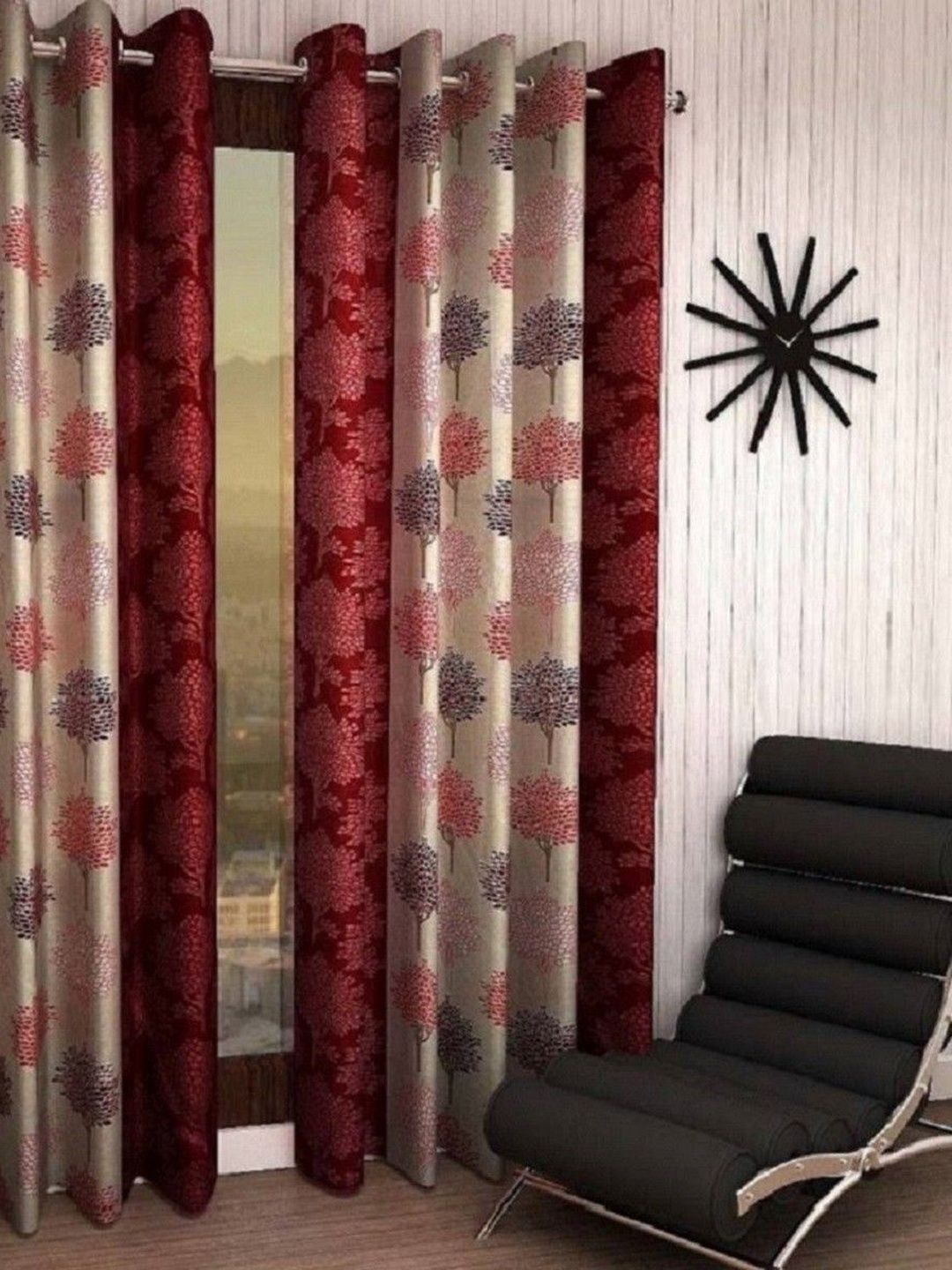 Panipat Textile Hub Maroon Set of 2 Floral Sheer 213 Curtain-image-11