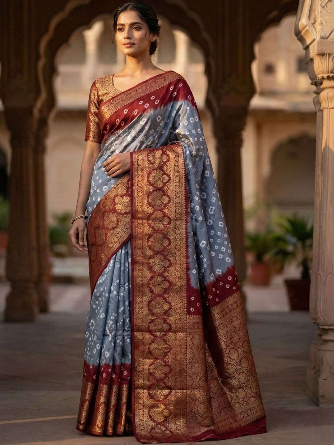 Anouk Mirage Bandhani Zari Silk Blend Handloom Saree-image-27