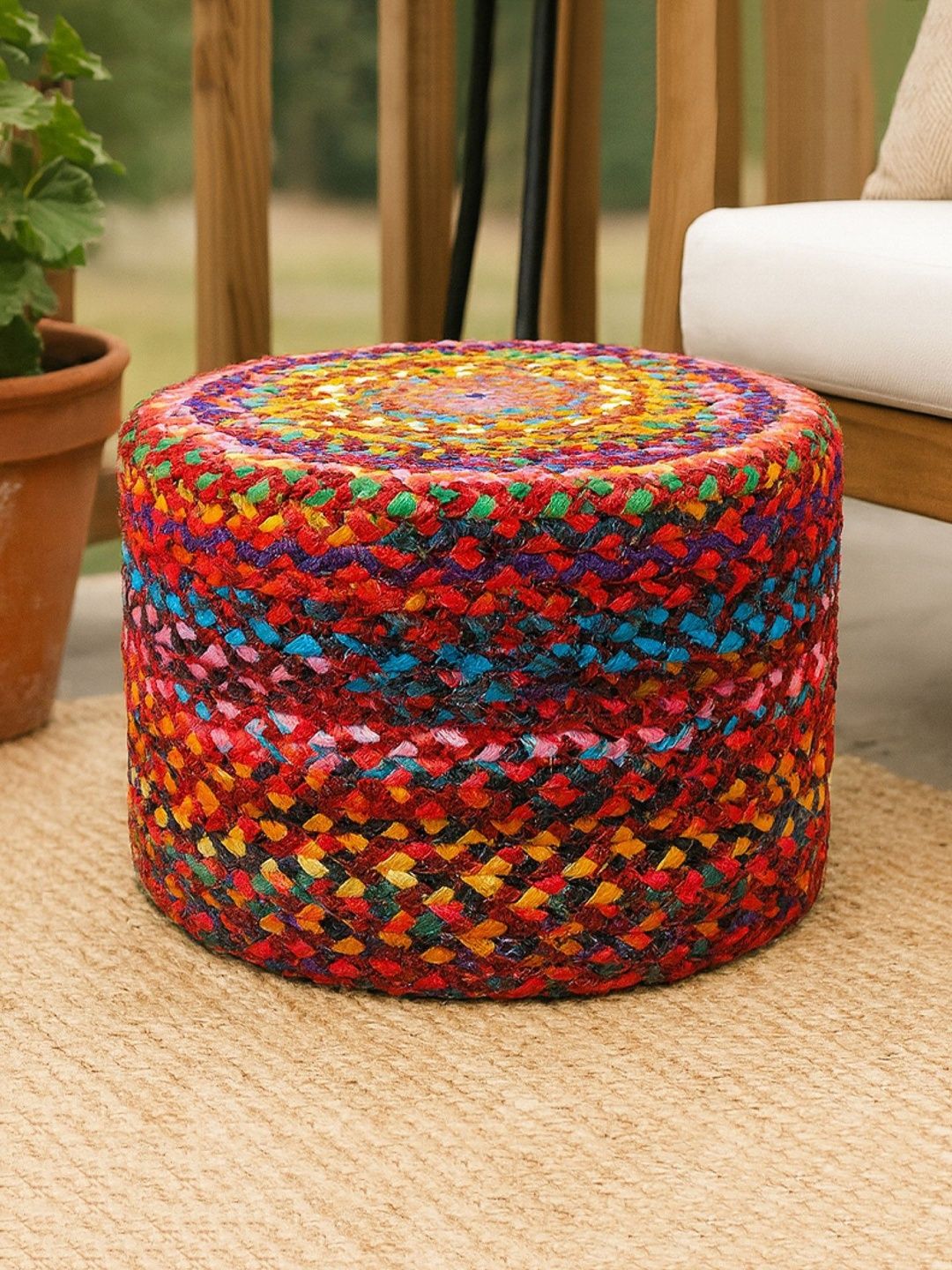 HABERE INDIA Red Braided Cylindrical Ottomans-picture-34