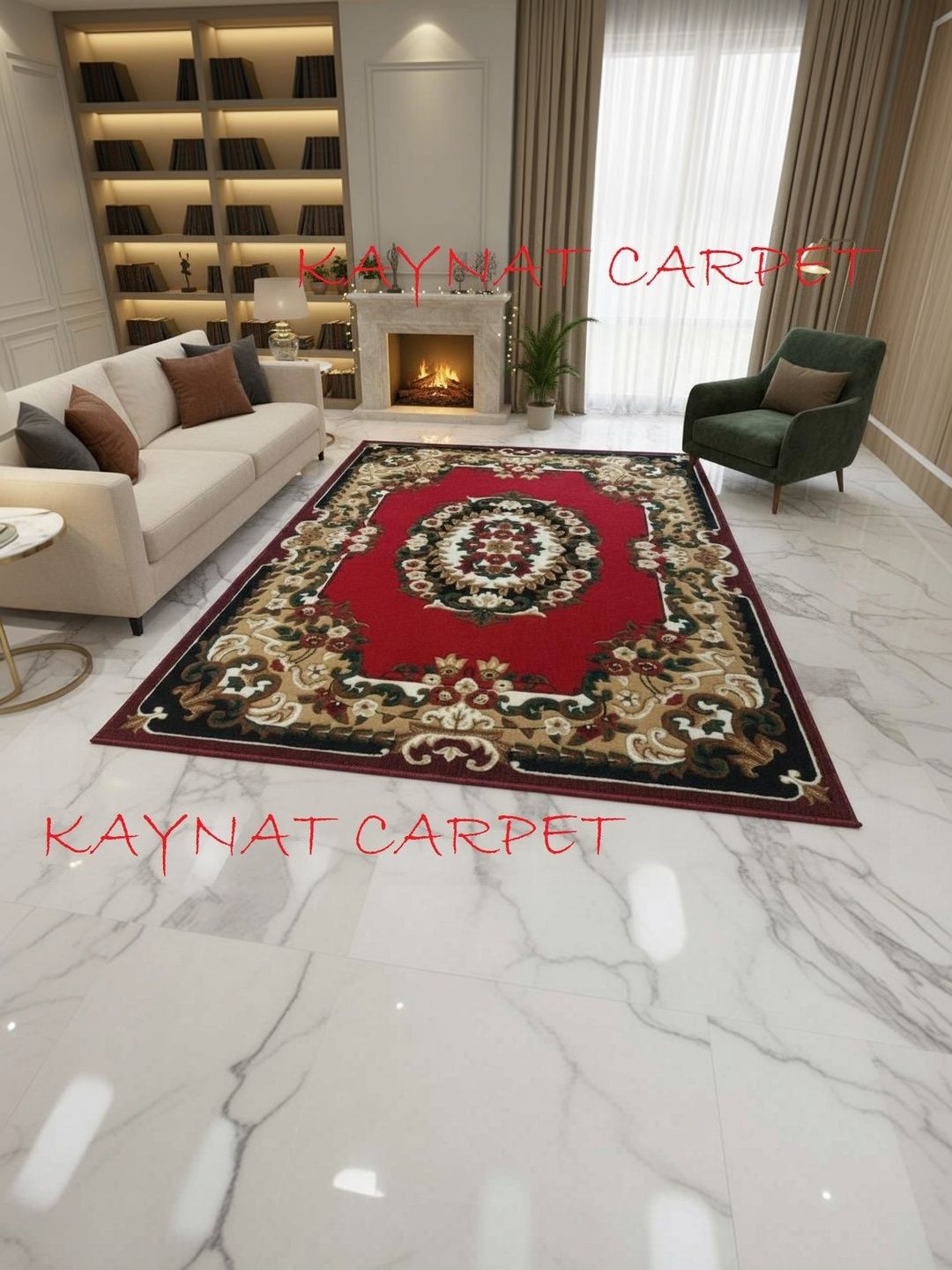 KAYNAT CARPET Red Ethnic Motifs Anti-Skid Woollen Carpet-picture-12