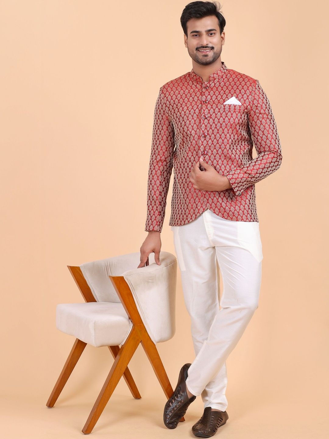 W & G Printed Mandarin Collar Jodhpuri Blazers-picture-29