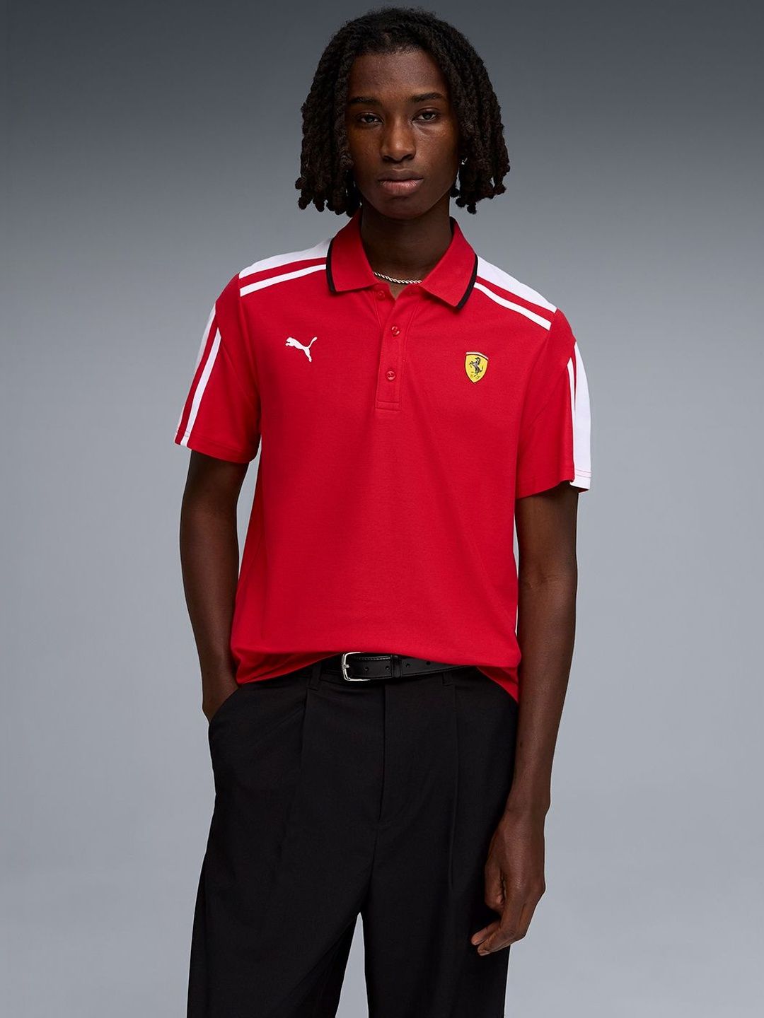 PUMA Motorsport Men Brand Logo Scuderia Ferrari Formula 1 Colourblocked Polo Collar T-shirt-picture-28