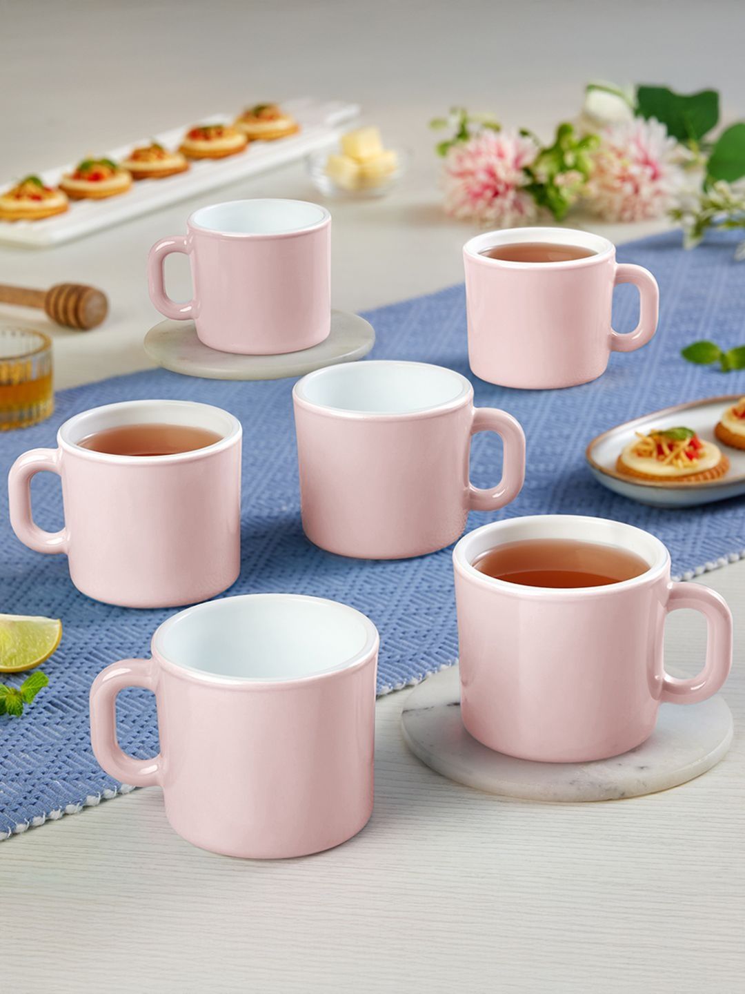 Larah by BOROSIL Pink Solid Opalware Glossy Mugs Set of Cups and Mugs-picture-45