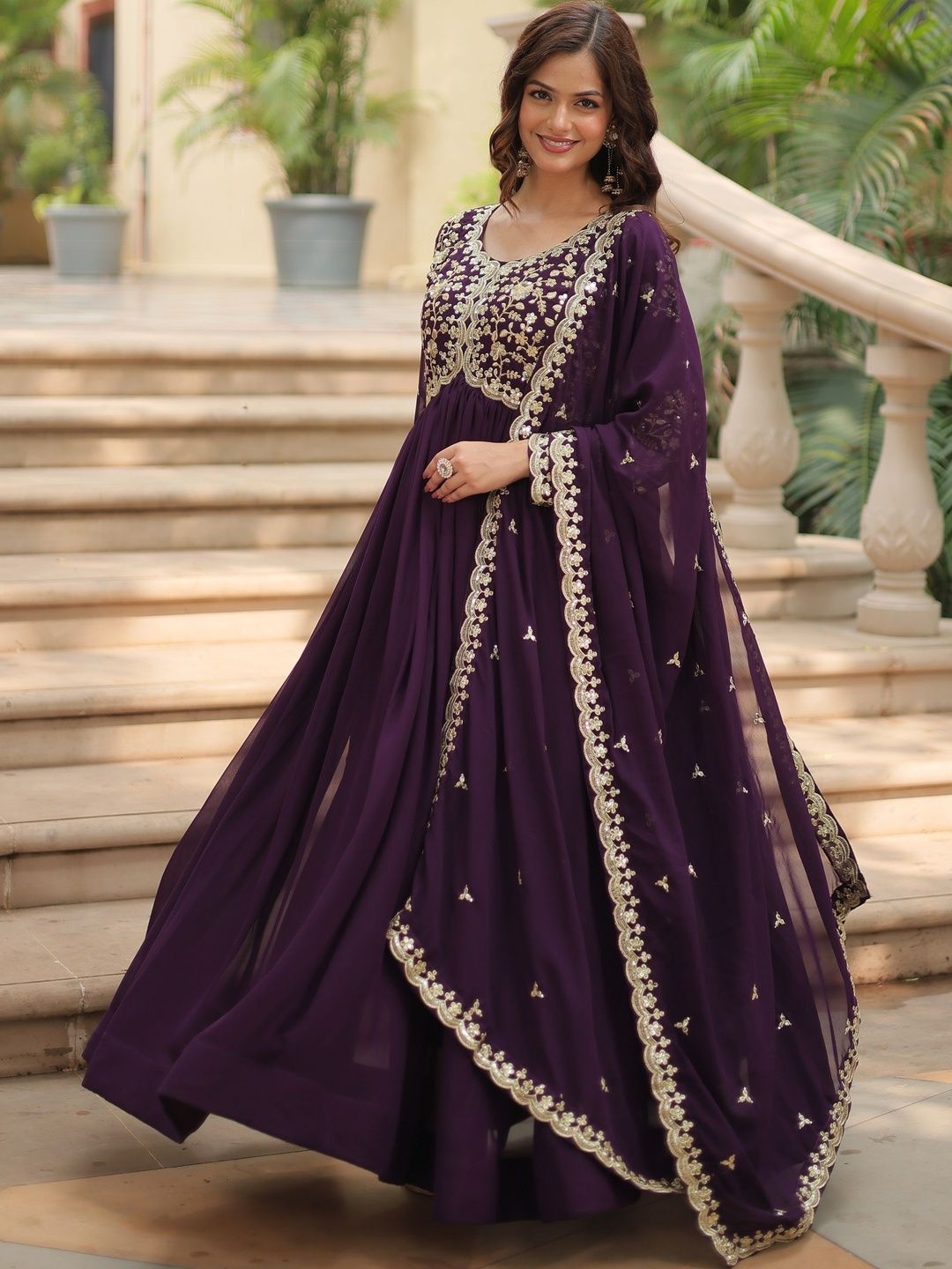 HERE&NOW Embroidered Round Neck Fit and Flare Dress-image-11