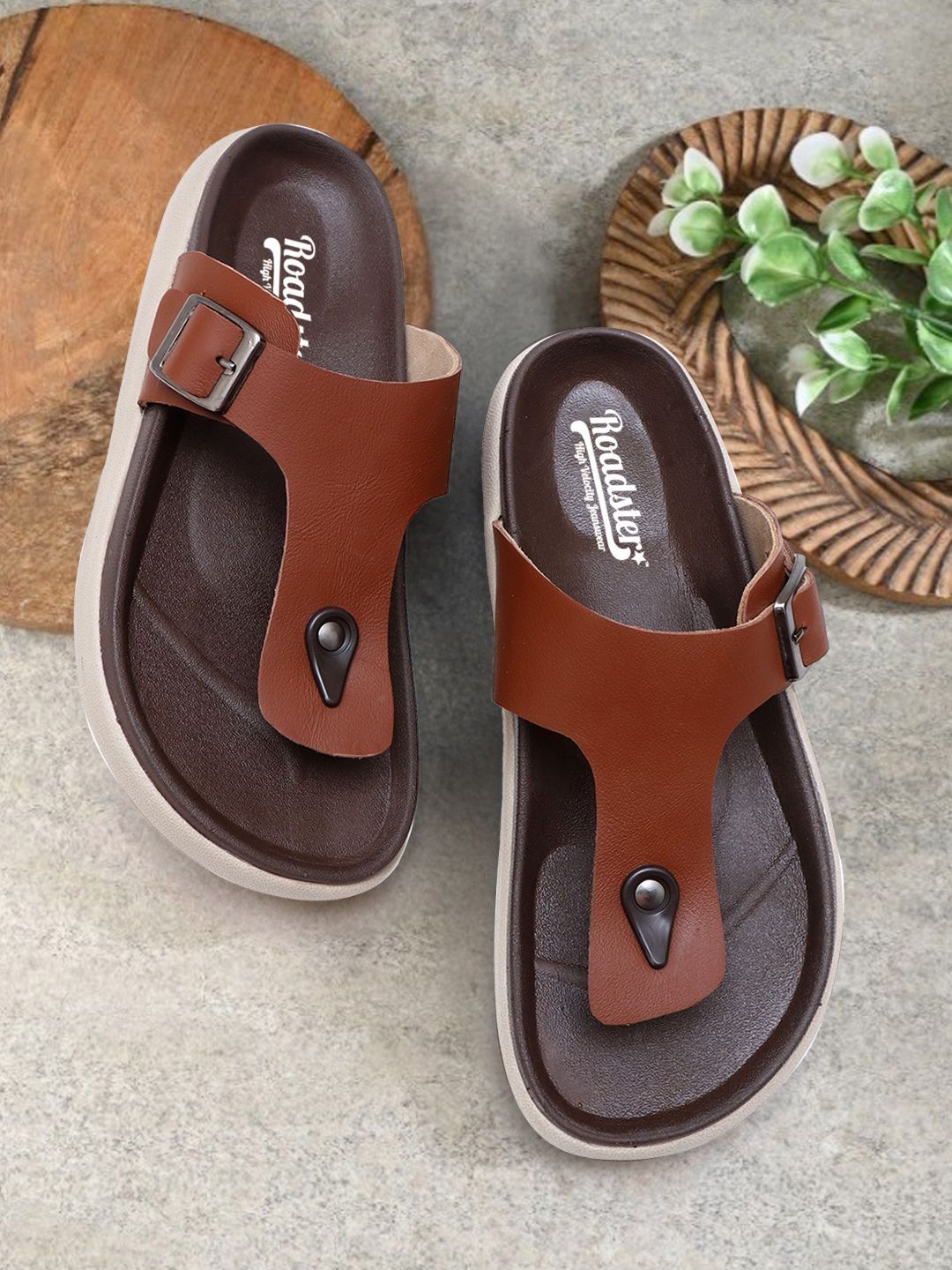 The Roadster Lifestyle Co Men Leather Slip-On Comfort Sandals-image-44