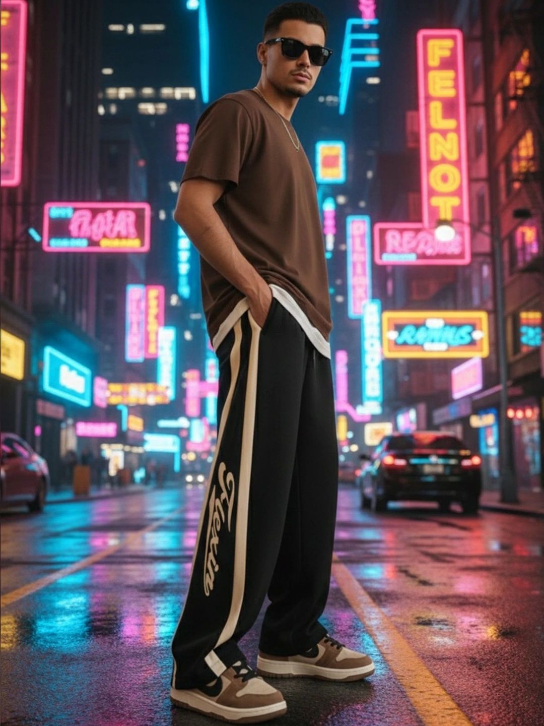 JUMPCUTS Men Baggy Typography Track Pants-image-0