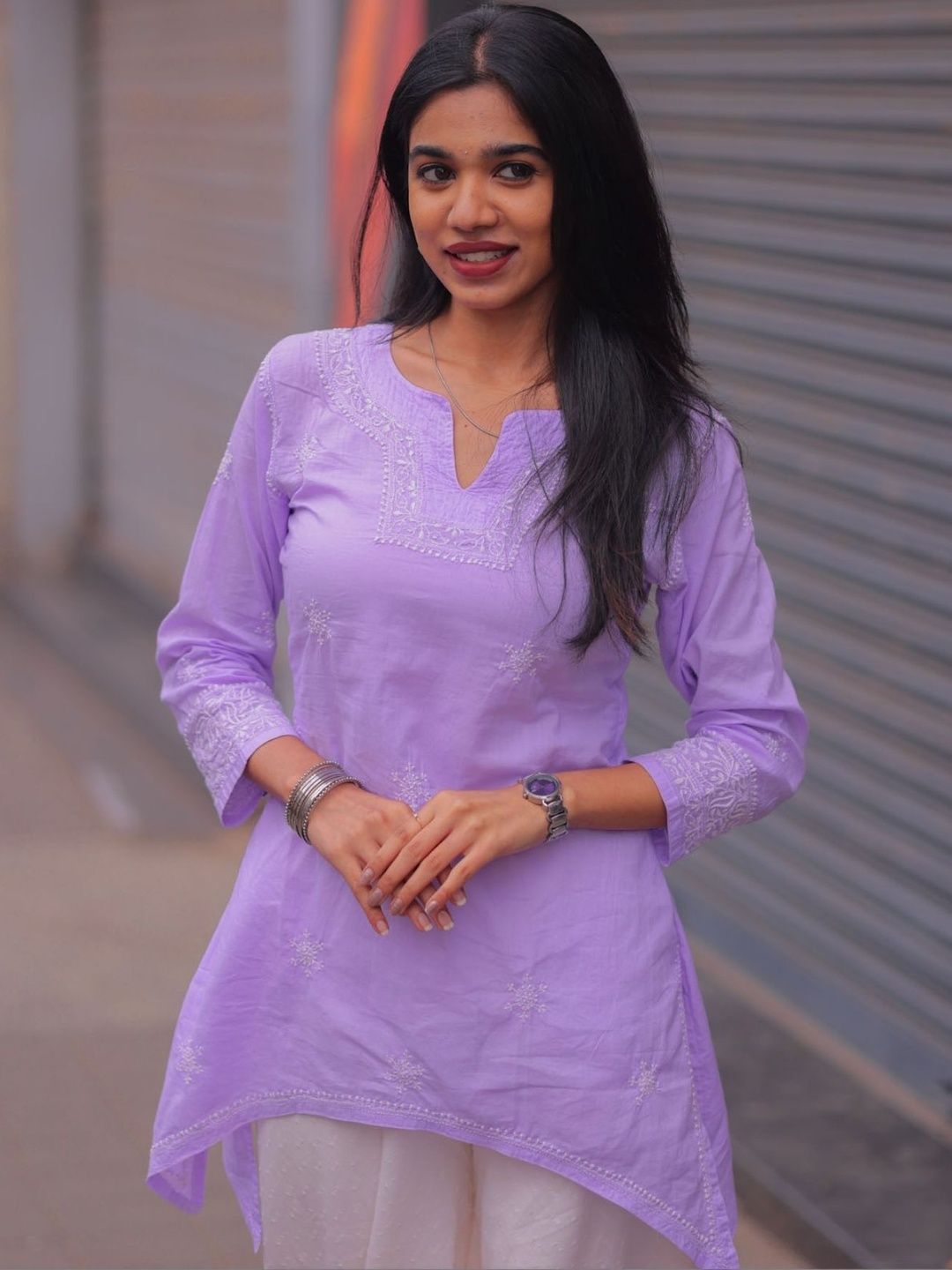 LAYAS MARTS Embroidered V-Neck Chikankari Pure Cotton Chikankari Kurti-image-15