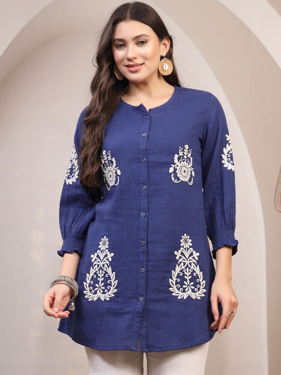 Nayam By Lakshita Ethnic Motifs Embroidered Thread Work Pure Cotton Thread Work Kurti-picture-40