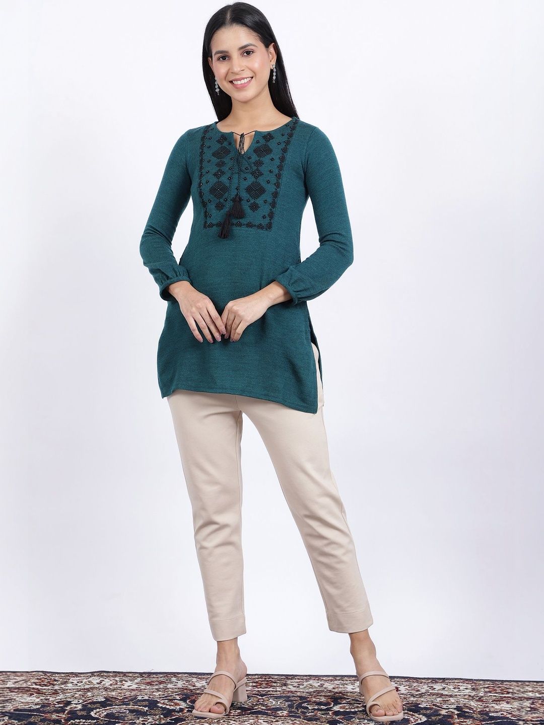 Women Yoke Embroidered Relaxed Fit Tunic