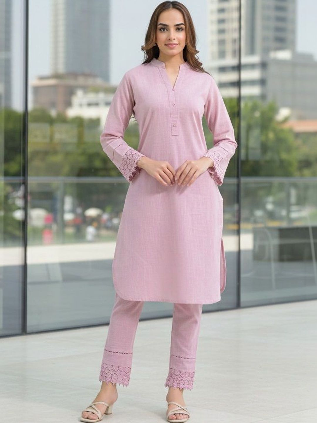Anouk Rustic Women Regular Thread Work Pure Cotton Kurta with Trousers-picture-25