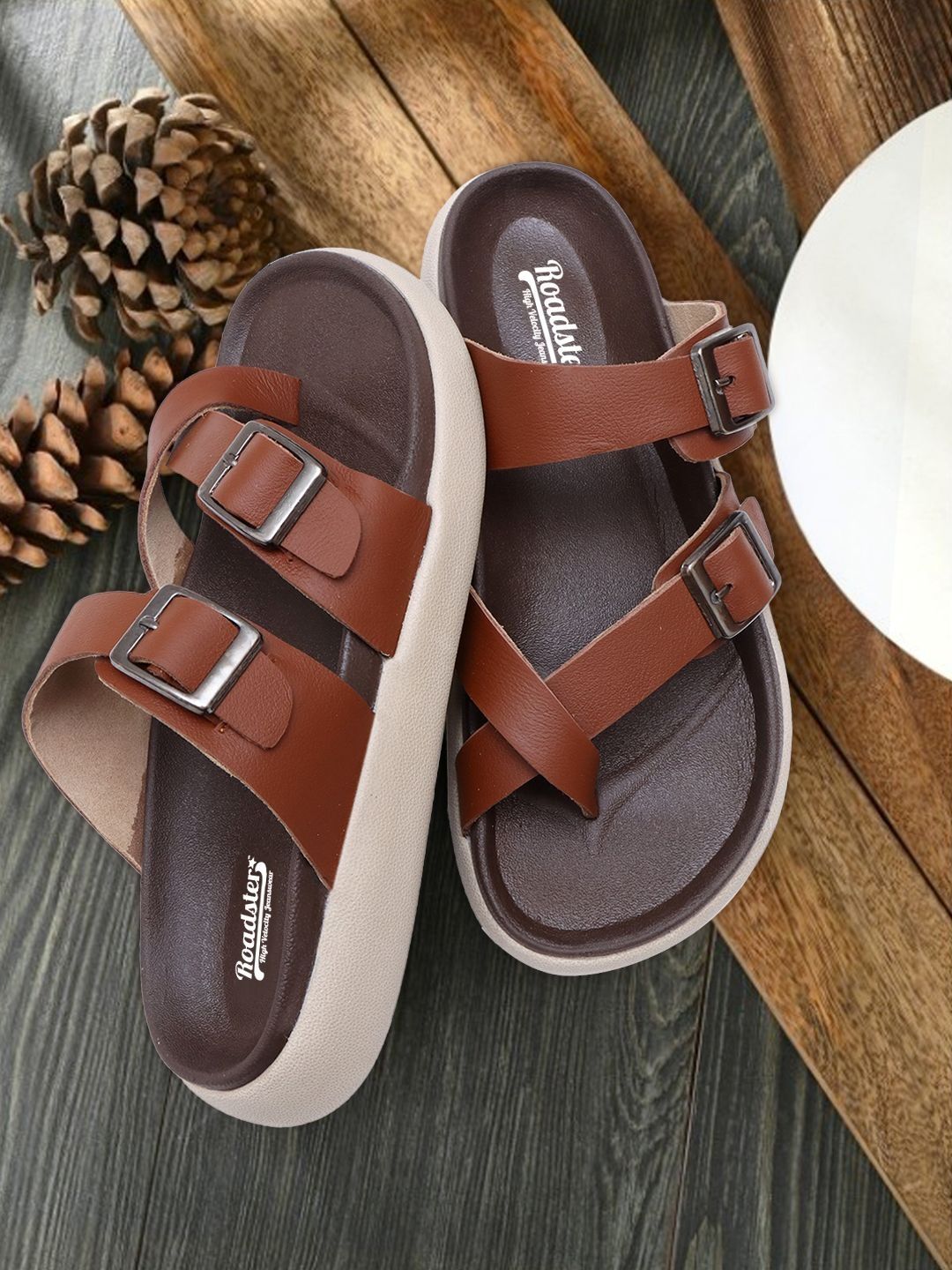 The Roadster Lifestyle Co Men Leather Slip-On Comfort Sandals-picture-18