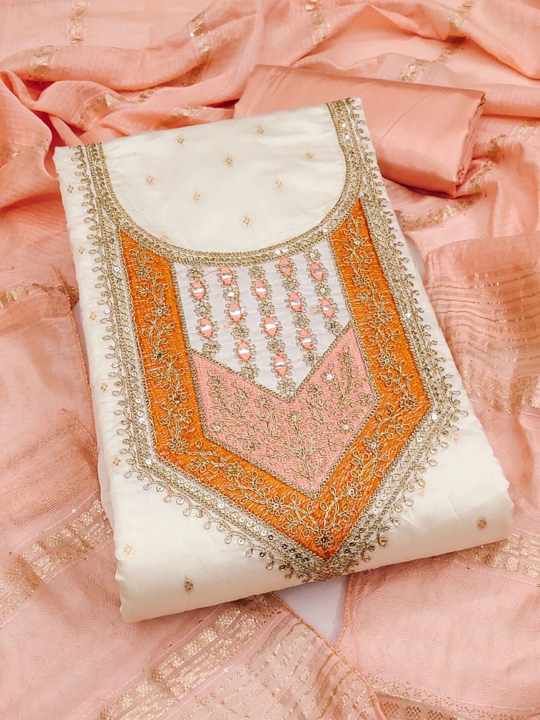 Rangtulika Ethnics Embroidered Art Silk Unstitched Dress Material-picture-18