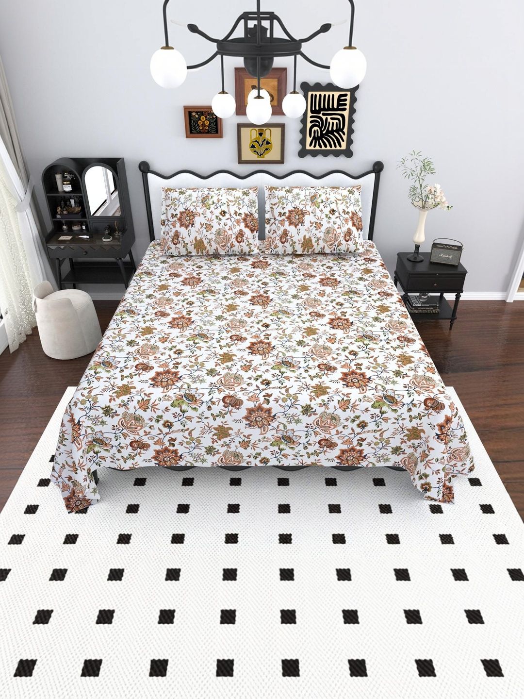 MAFATLAL White Floral 144 TC Bedsheet with 2 Pillow Covers-image-48