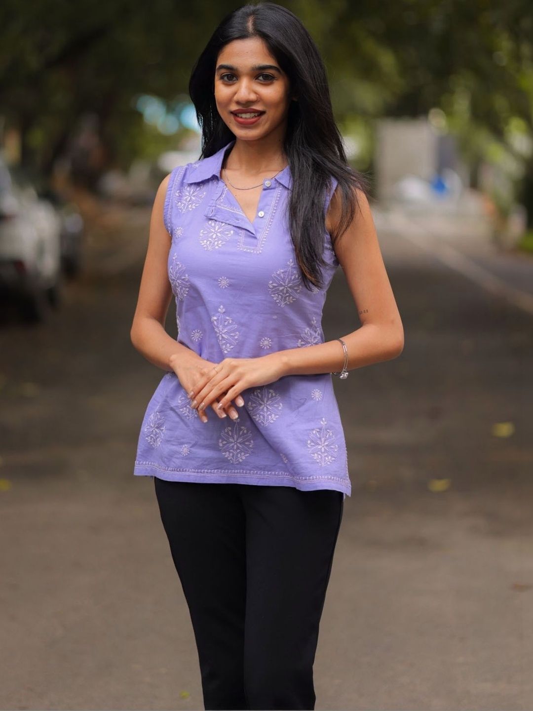 LAYAS MARTS Ethnic Motifs Embroidered Shirt Collar Thread Work Pure Cotton Thread Work Kurti-picture-12