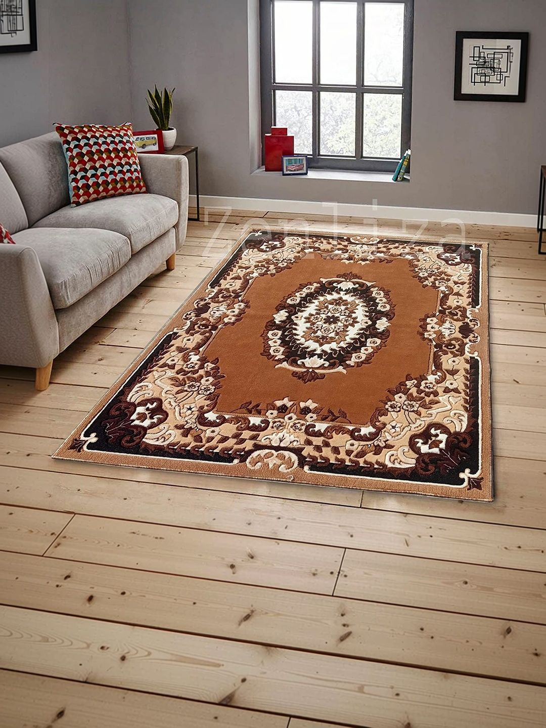 KAYNAT CARPET Gold-Toned Ethnic Motifs Anti-Skid Woollen Carpet-picture-18