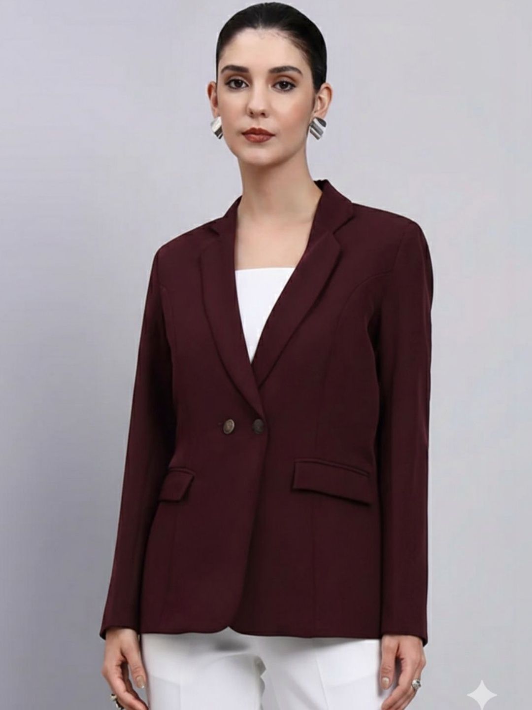 PowerSutra Notched Lapel Single-Breasted Tailored Fit Formal Blazers-picture-9