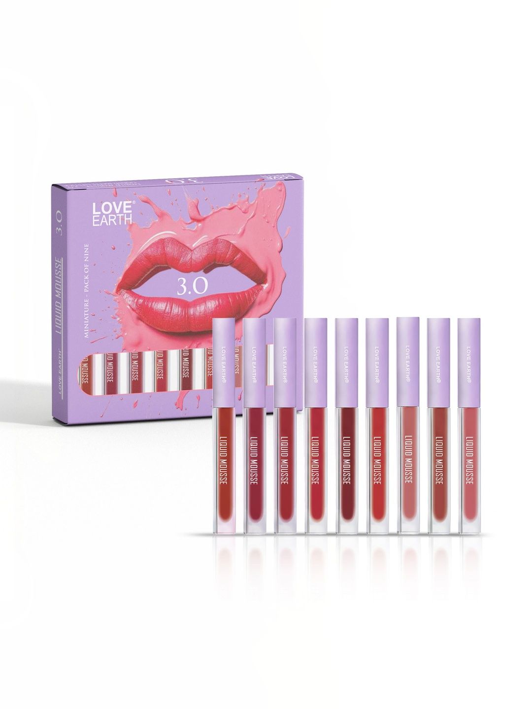 LOVE EARTH Set Of 9 Mousse Liquid Lipstick With Vitamin E & Jojoba Oil - 2 ml Each-image-28