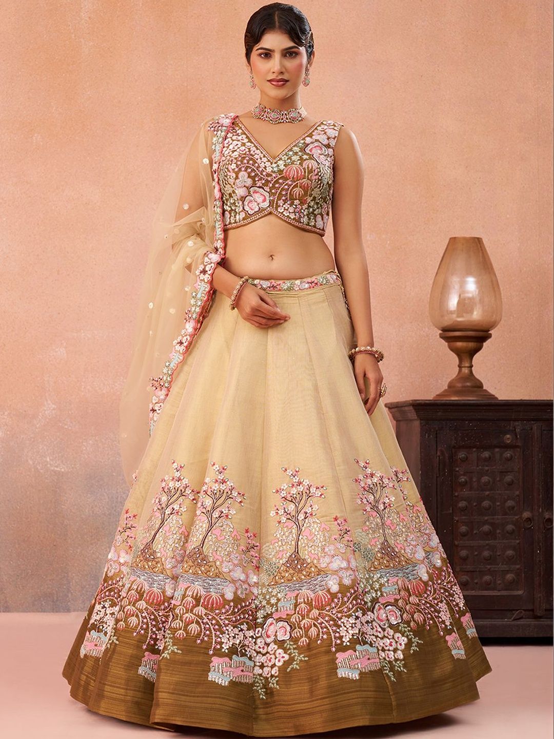 panchhi Embroidered Sequinned Semi-Stitched Lehenga & Unstitched Blouse With Dupatta-image-20