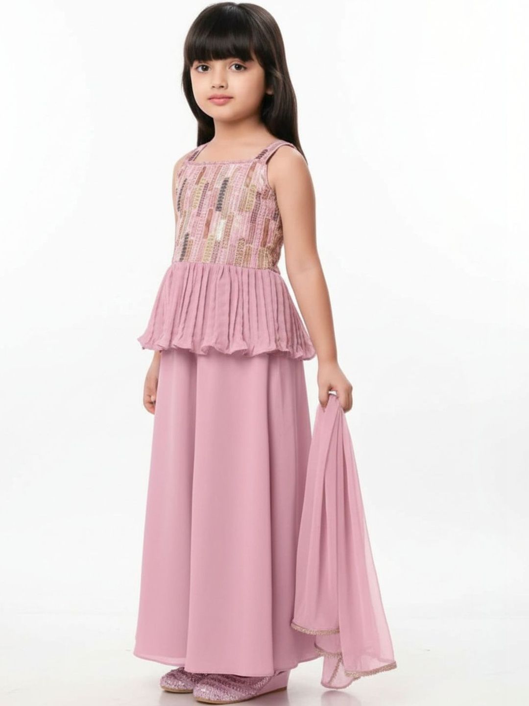 BAESD Girls Printed Empire Kurti with Palazzos & With Dupatta