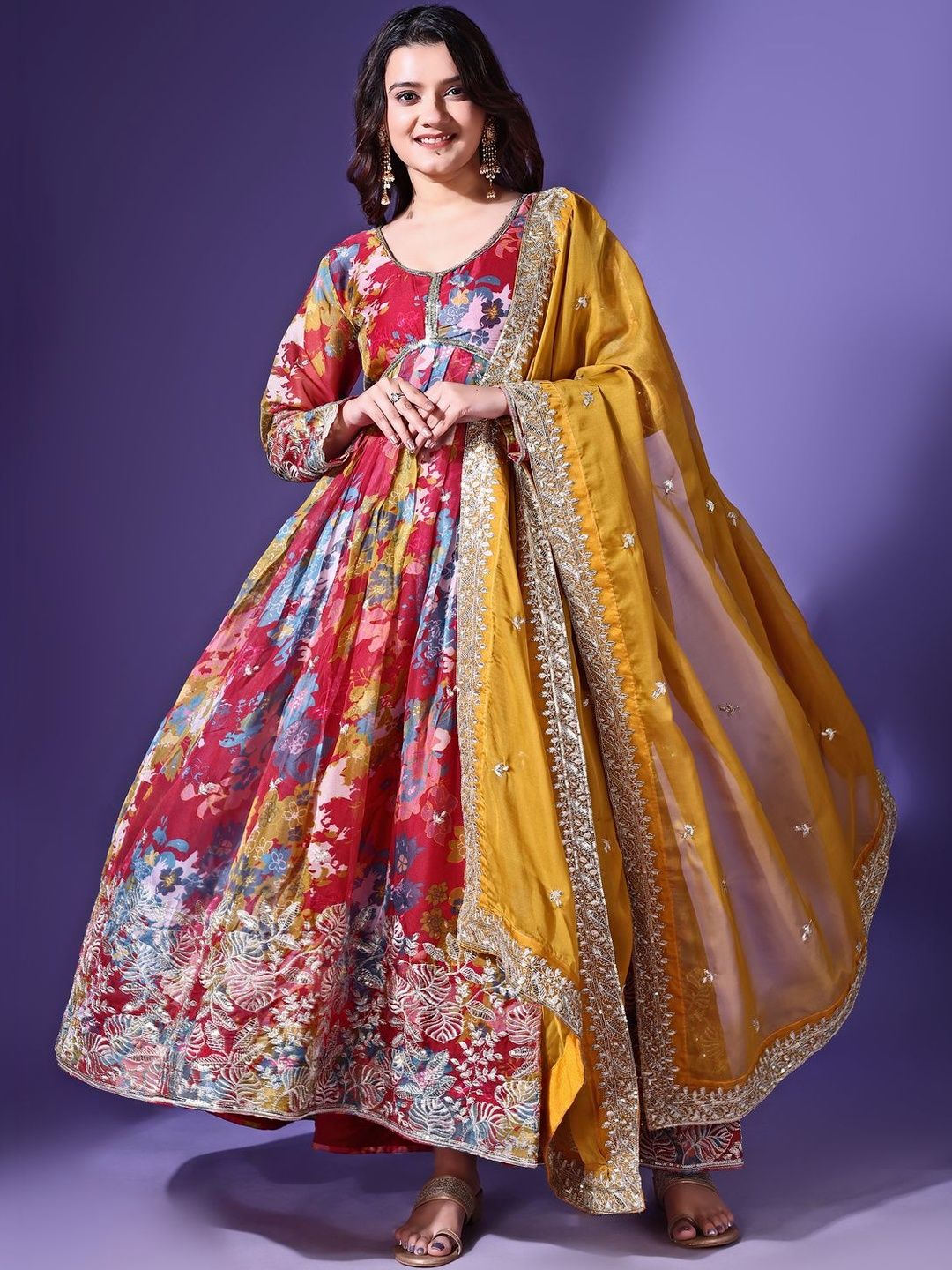 HERE&NOW Embroidered Round Neck Fit and Flare Dress-image-9