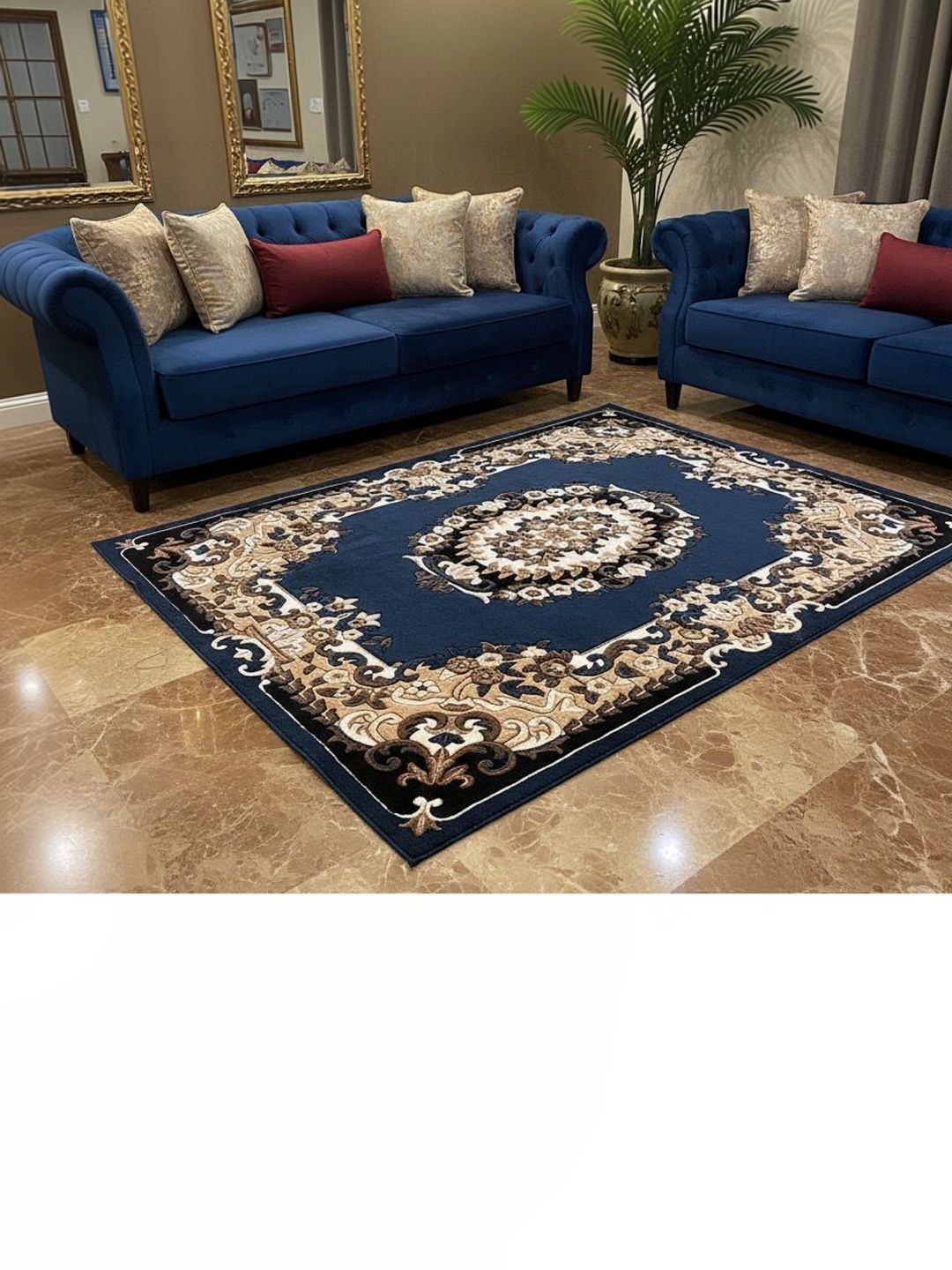 KAYNAT CARPET Blue Traditional Anti-Skid Woollen Carpet-picture-10