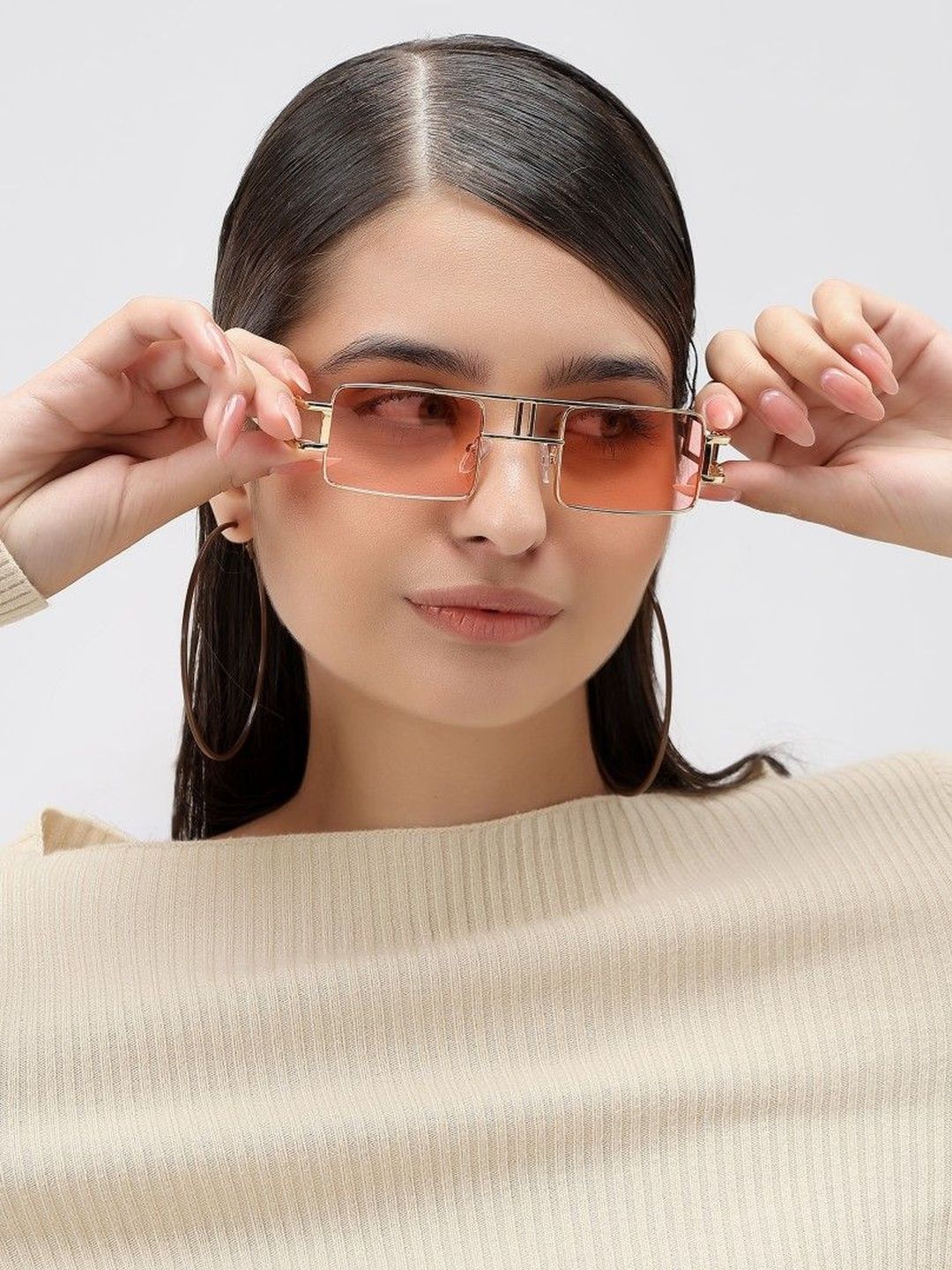 PELLE LUXUR Women Pink Lens & Brown Rectangle Sunglasses with-image-26