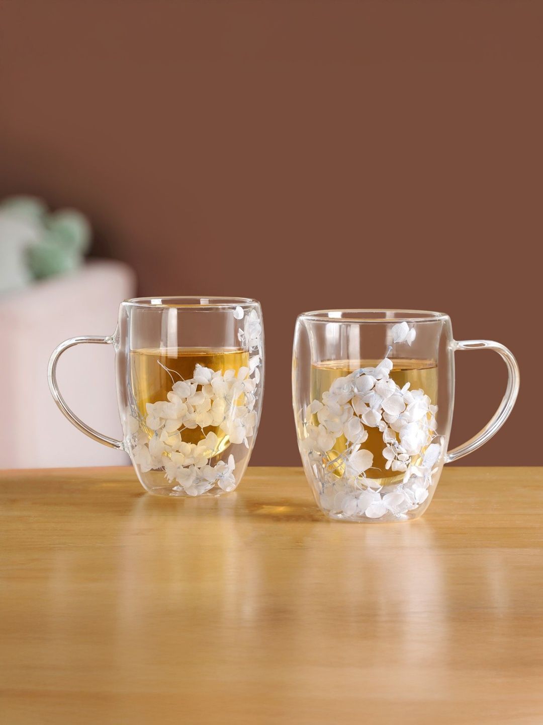 Nestasia Transparent & White 2 Pieces Floral Printed Mugs-picture-27