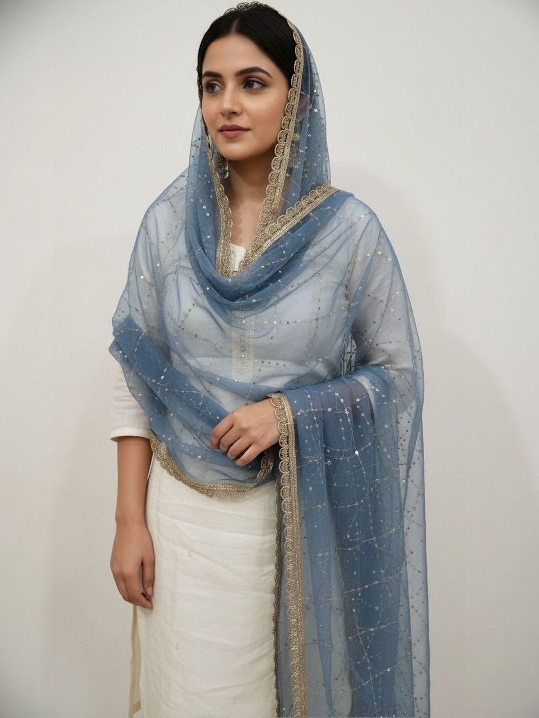 Komurr Embroidered Dupatta with Sequinned