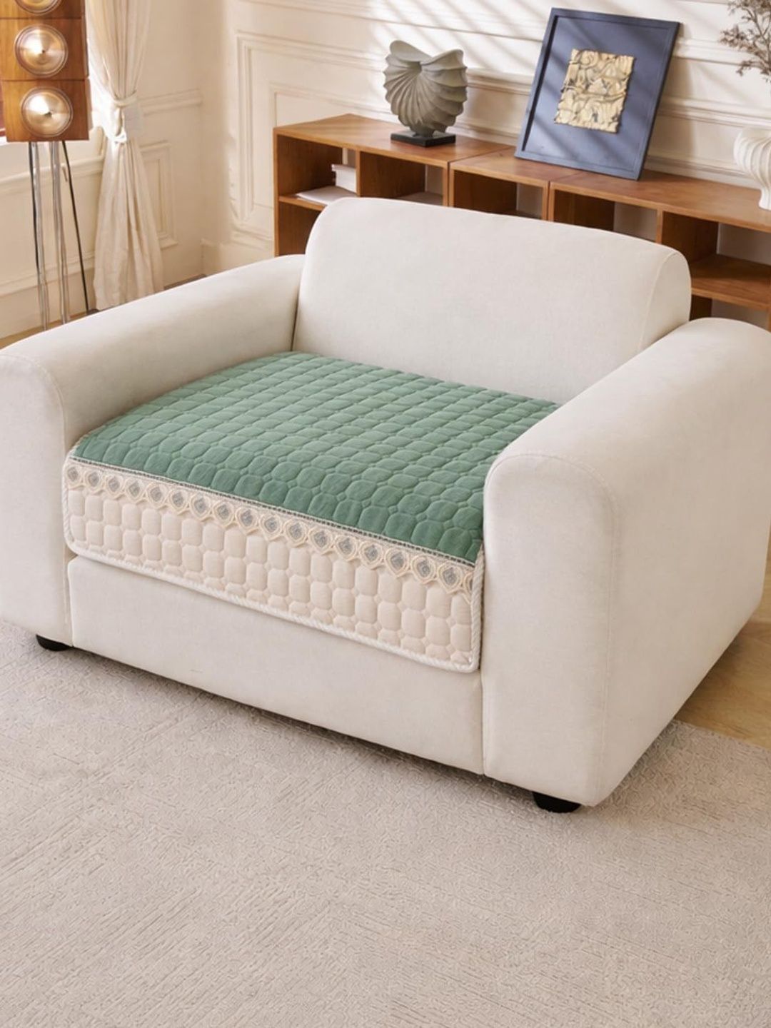 HOUSE OF QUIRK Green & Green 1 Piece Sofa Cover Without Arms-image-29