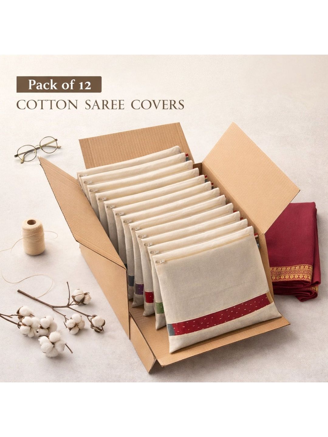 KESARI COLLECTION Beige Set of 6 Reusable Multi-Utility Organisers-picture-53