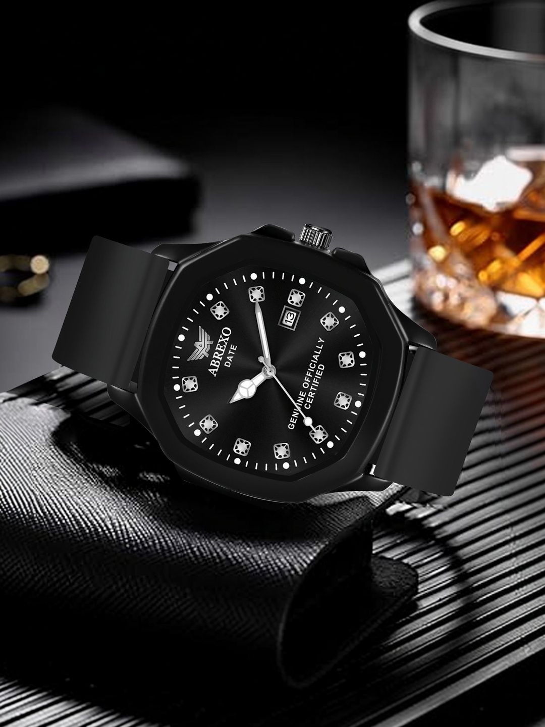 Abrexo Men Embellished Dial & Straps Analogue Date Aperture Watch Abx2518-image-9