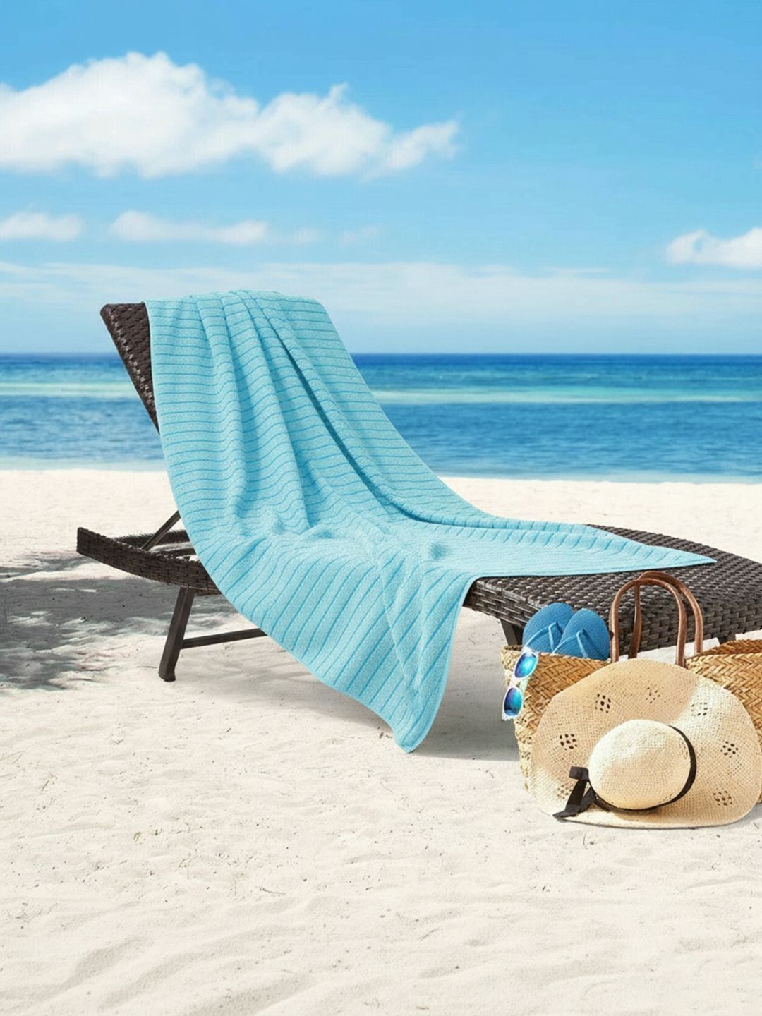 Nautica Blue & Turquoise Blue 1 Striped Cotton 500 GSM Bath Towel-image-42