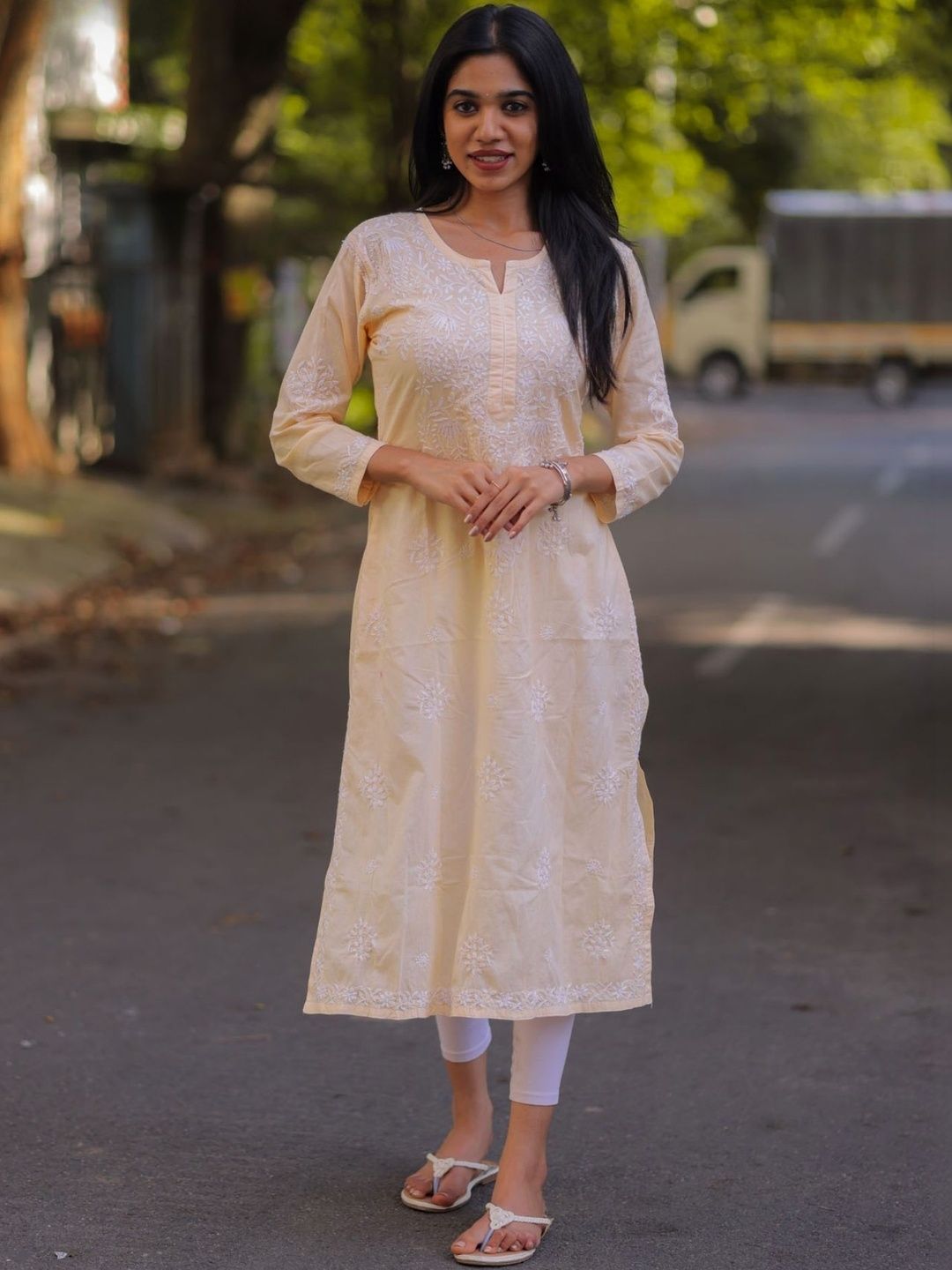 LAYAS MARTS Ethnic Motifs Embroidered Chikankari Pure Cotton Chikankari Kurti-image-14