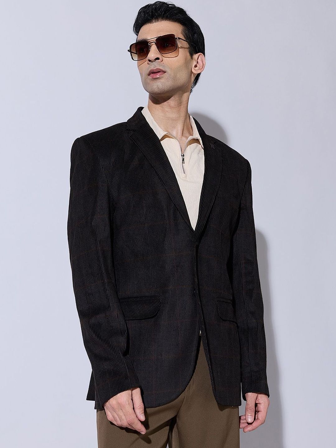 SHOWOFFFF Striped Notched Lapel Single-Breasted Slim Fit Formal Blazers-image-5
