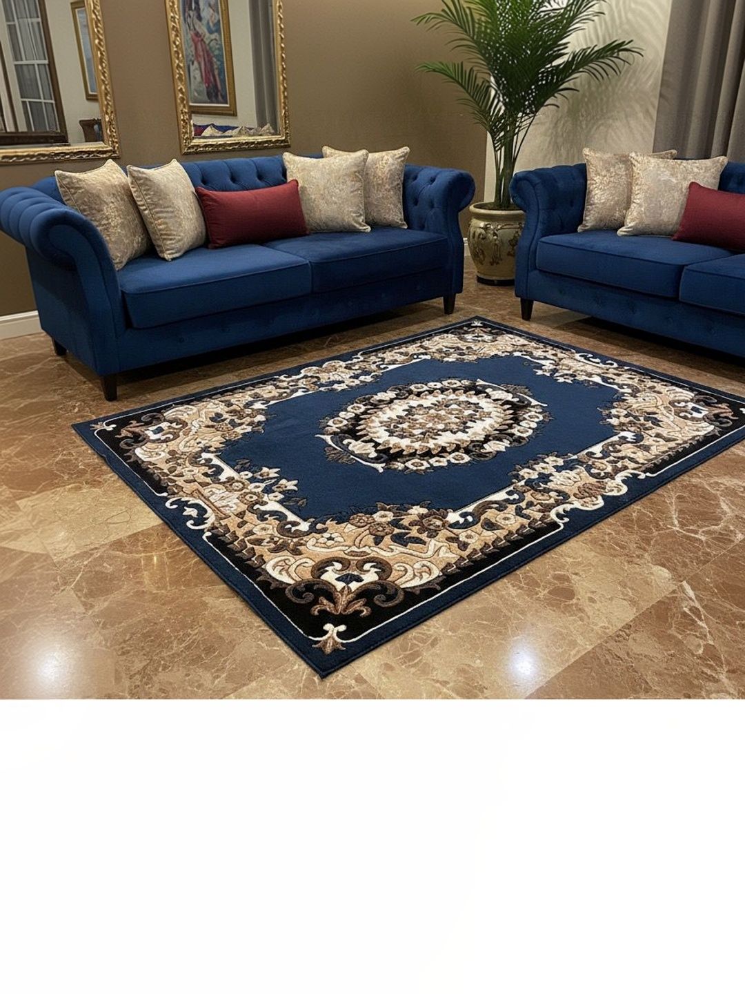 KAYNAT CARPET Blue Ethnic Motifs Anti-Skid Woollen Carpet-picture-19