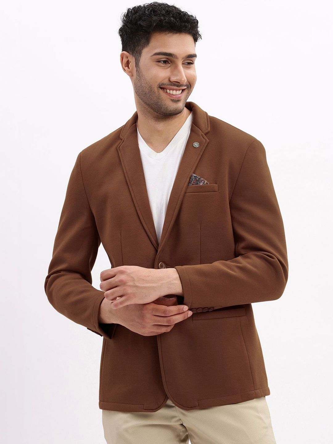 SHOWOFFFF Notched Lapel Single-Breasted Slim Fit Cotton Casual Blazers-picture-33