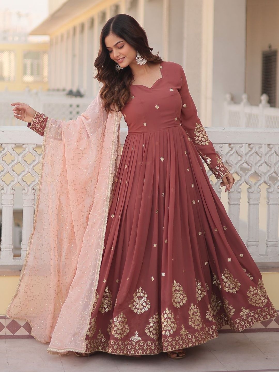 HERE&NOW Embroidered Sweetheart Neck Fit and Flare Dress-image-6