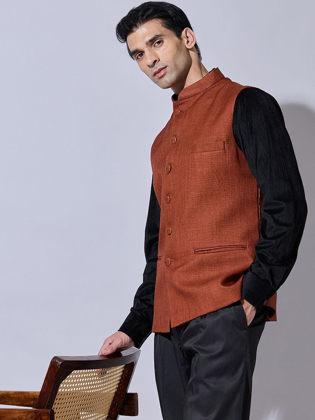 SHOWOFFFF Mandarin Collar Sleeveless Nehru Jacket