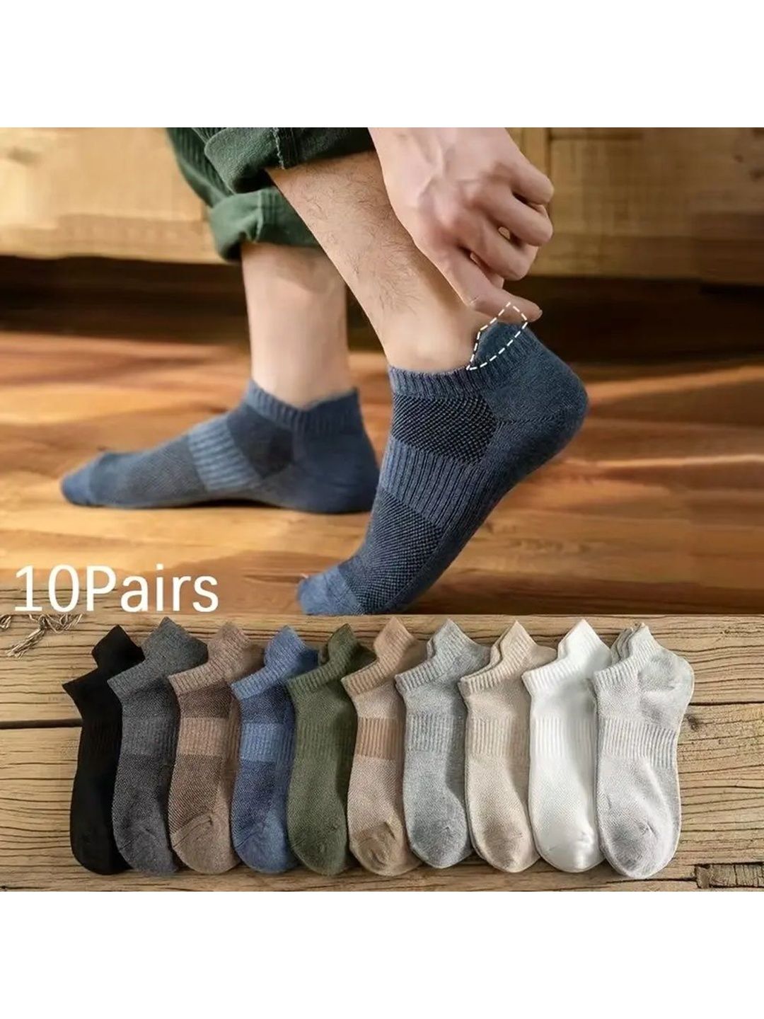 BEAR&BEYOND Men Pack of 10 Cotton Assorted Patterned Ankle Length Socks-image-14