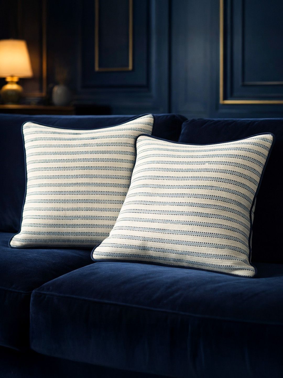 Baarno Blue & White Set of 2 Striped Square Cushion Covers-image-8