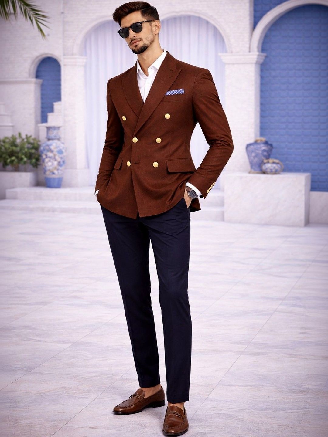 House of Pataudi Notched Lapel Double-Breasted Tailored Fit Party Blazers-picture-12